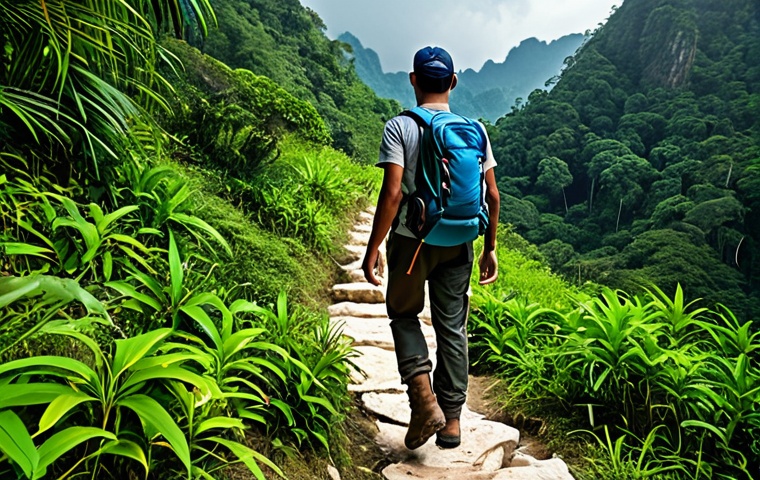 **
A determined hiker, fully clothed in appropriate hiking gear (backpack, hiking boots, moisture-wicking apparel), ascends a steep, rocky mountain trail in Thailand. Lush green jungle flanks the path. Perfect anatomy, correct proportions, natural pose, well-formed hands, proper finger count, realistic rendering, safe for work, appropriate content, fully clothed, professional, family-friendly.
**