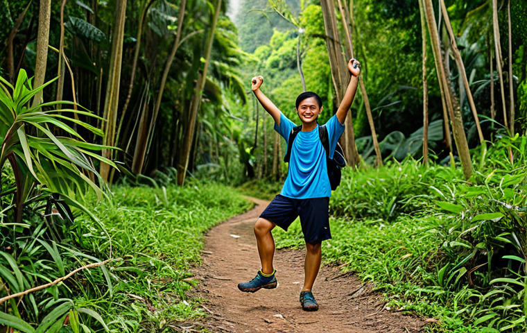 하이킹 중 발생할 수 있는 위험 요소와 대처법 - Physical and Mental Preparation**
"A Thai hiker, fully clothed in appropriate hiking attire, stretc...