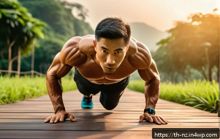 하이킹을 위한 기초 체력 훈련 루틴 - A fit adult man wearing breathable athletic wear and climbing shoes, performing bodyweight exercises...