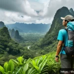 Home 18 장거리 하이킹 중 필요한 기본 장비 리스트 - A detailed outdoor hiking scene featuring a Thai male hiker wearing a well-fitted 50-70 liter waterp...